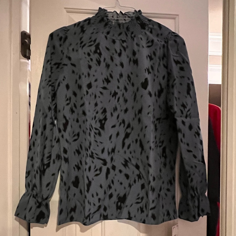 Elegant Black and Blue/Gray Patterned Women's Blouse